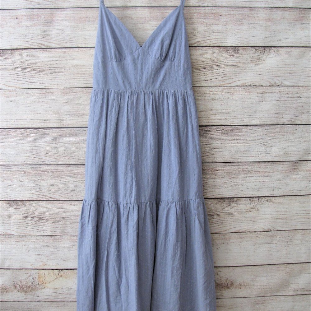 Lulus Happy Times Denim Blue Tiered Midi Dress - Picture 6 of 9